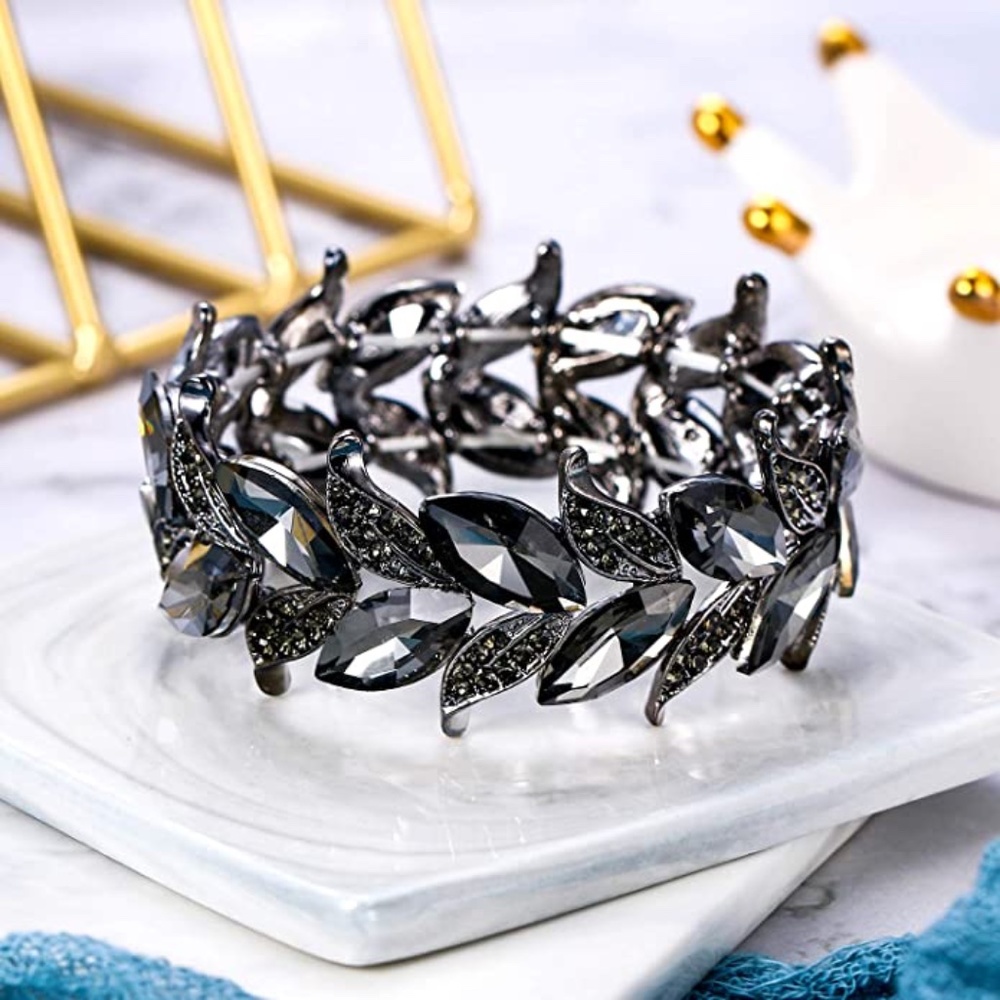Womens Wedding Marquise Leaf Shape Stretch Wide Bracelet